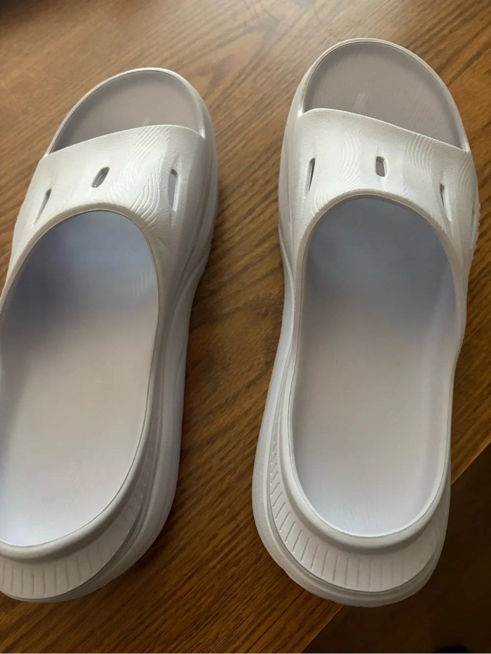 Hoka White Slip-On Slide Sandals